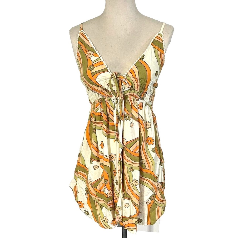 Wild Fable Babydoll Dress XS Festival Summer Beachy Retro 70s Boho Groovy Deep V